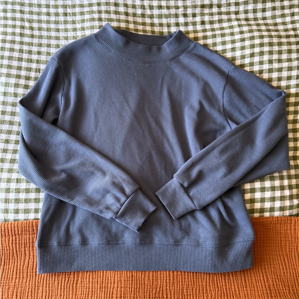 Parke Limited Edition Blue Mock-Neck Waffle Knit Sweater